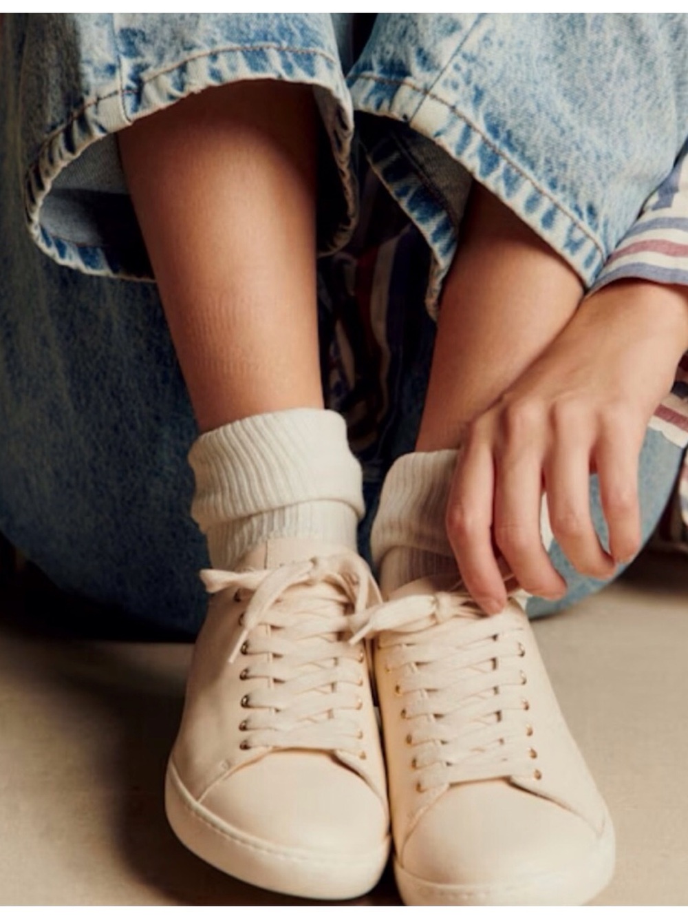 Sezane Women's Cream Lace-Up Low-Top Sneakers